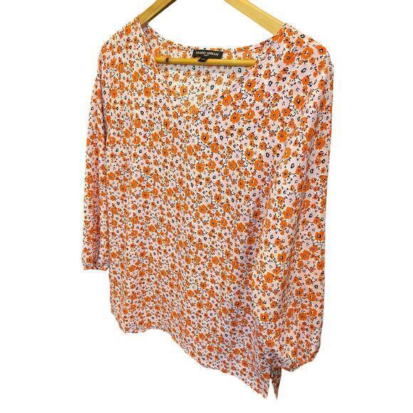 Mario Serrani Women's Orange & Pink Cherry Blossom Floral Blouse V-Neck, Medium - Picture 4 of 9
